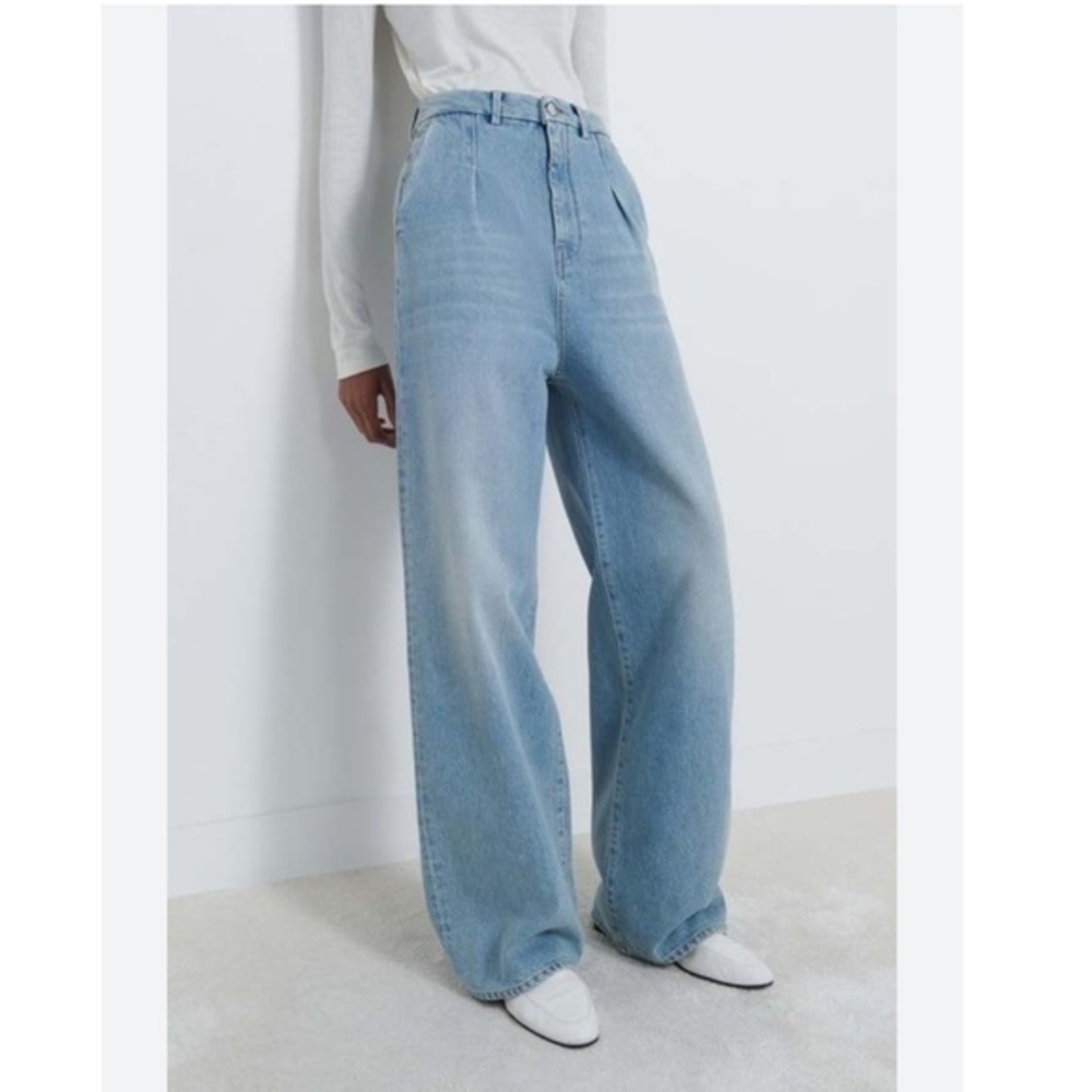 LouLou Studio Jeans Attu Wide Leg Pant in Washed Light Blue